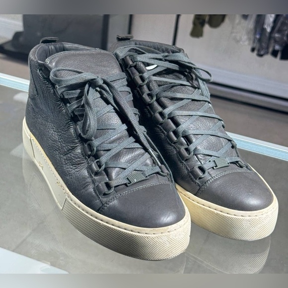 Balenciaga Gray Leather Arena Hamilton Shoes Hi-Top Sneaker Size 40 IT - Picture 1 of 10